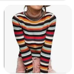 Anthropologie Multicolor Striped Turtleneck Sweater